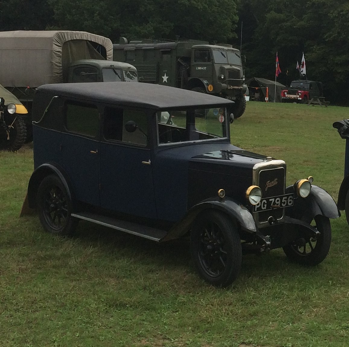 1930 Long 4 --
                                    7 hp 907 cc side-valve flat twin. 11,444 (inc Short 7) produced 1930-36, 102 in (2,600 mm) wheelbase. 12-volt electrics from 1933. Four-speed gearbox from 1934. Twin carburettors on the Weasel. 2-seater, sports tourer, 4-door fabric saloon, Kestrel coachbuilt saloon, Black Prince, Silverdale and Grey Knight de-luxe saloons, Simba tourer, Weasel sports tourer.