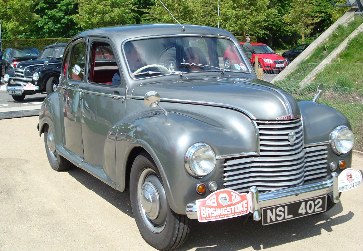 1952 Jowett Javelin -- 1486 cc overhead-valve flat four saloon, 23,307 produced 1947-1953, Class win, 1949 Monte Carlo Rally. Class win, 1949 Spa 24-hours race. Outright win, 1953 International Tulip Rally. Class win, 1952 and 1953 RAC Rally.